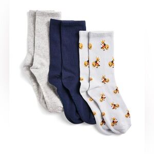 SKIMS Gray, Navy, and Patterned Socks Trio